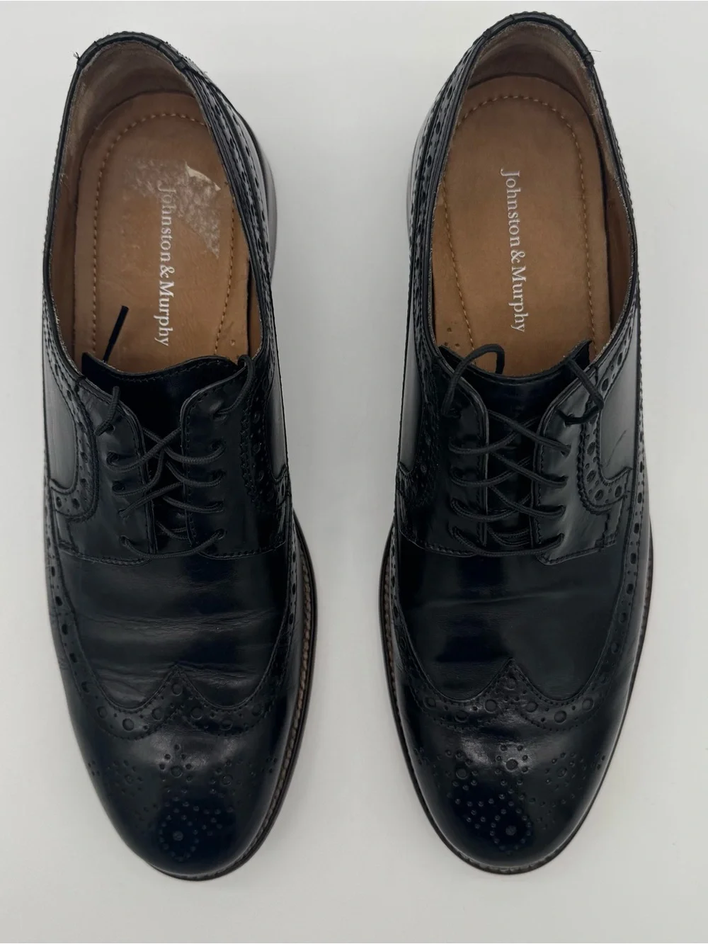 Johnston & Murphy Wingtip Oxford Shoes Brogue Black Leather Mens Size 10.5